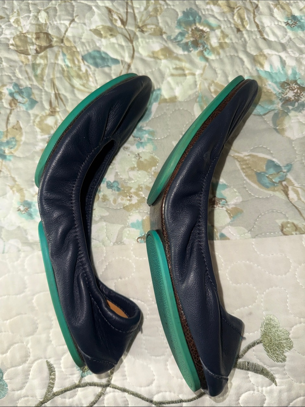Tieks Navy Leather Ballet Flats with Teal Heel Tab - Picture 6 of 8